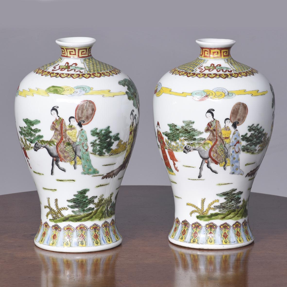 Pair of Hand-painted, Qing Dynasty Famille Rose & Famille Verte Chinese Baluster Vases (1 of 8) Pair of Hand-painted, Qing Dynasty Famille Rose & Famille Verte Chinese Baluster Vases (1 of 8)