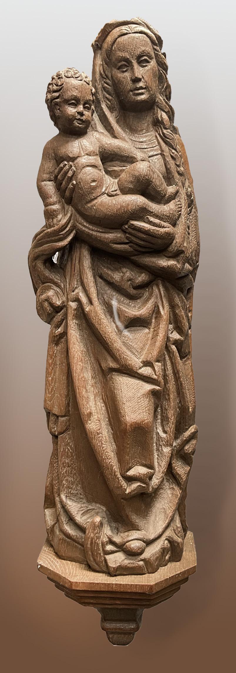 Carved Oak Wall Sculpture of Madonna & Child (1 of 4)