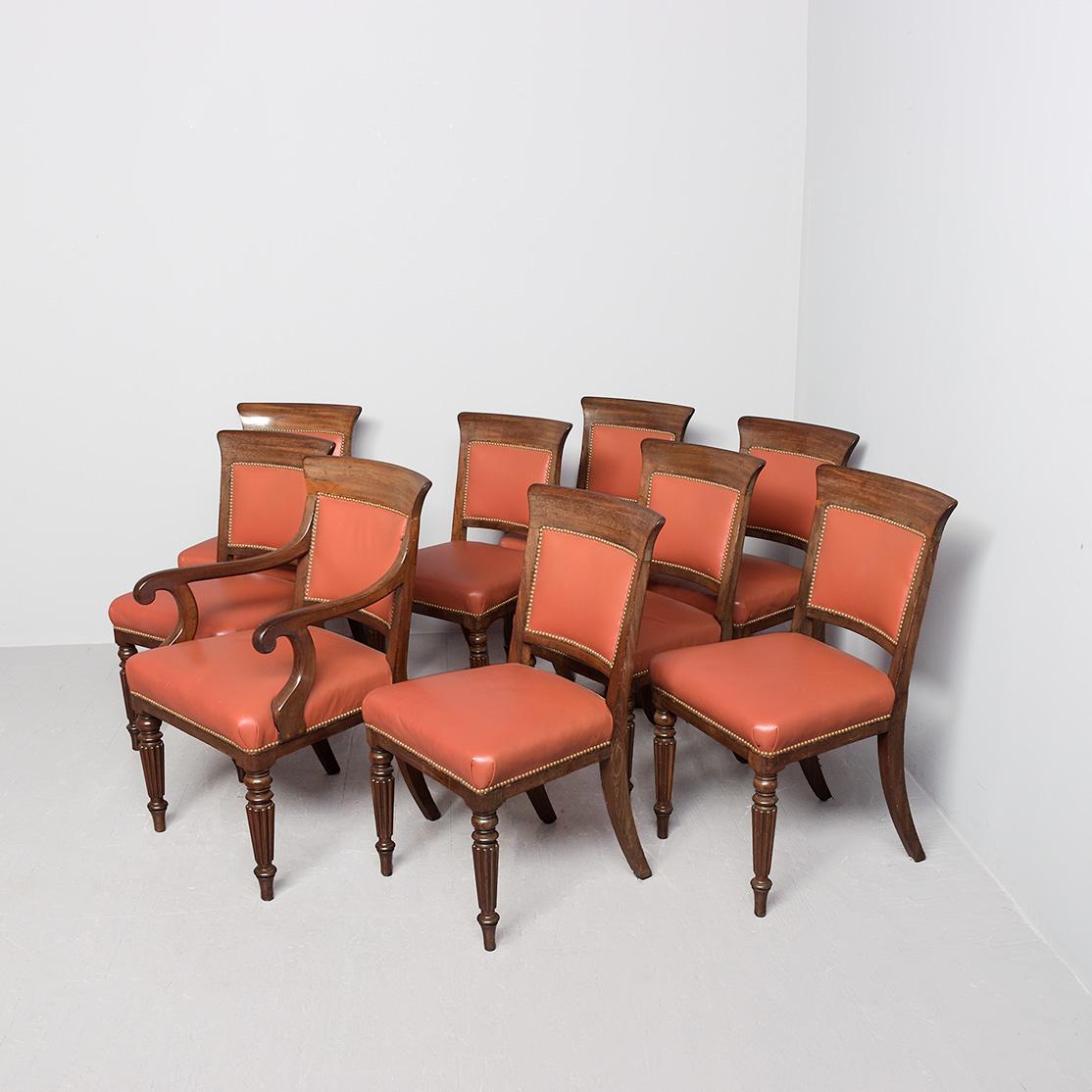 Set of 9 Hide-covered Mahogany Late Georgian Chairs Including a Carver (1 of 12) Set of 9 Hide-covered Mahogany Late Georgian Chairs Including a Carver (1 of 12)