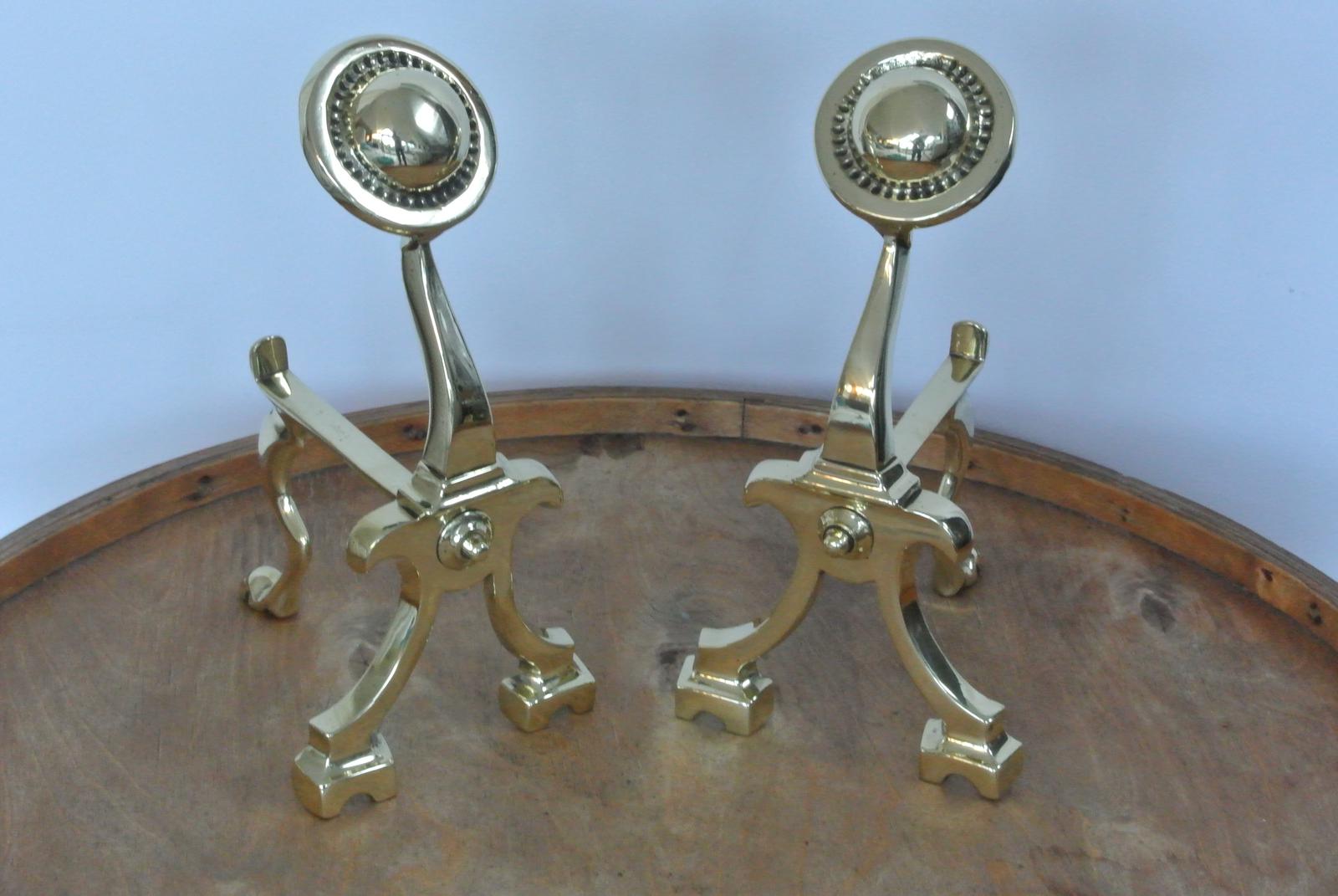 Pair of Quality Edwardian Brass Fire Dogs Fire Iron Rest c.1905-1910 (1 of 6)