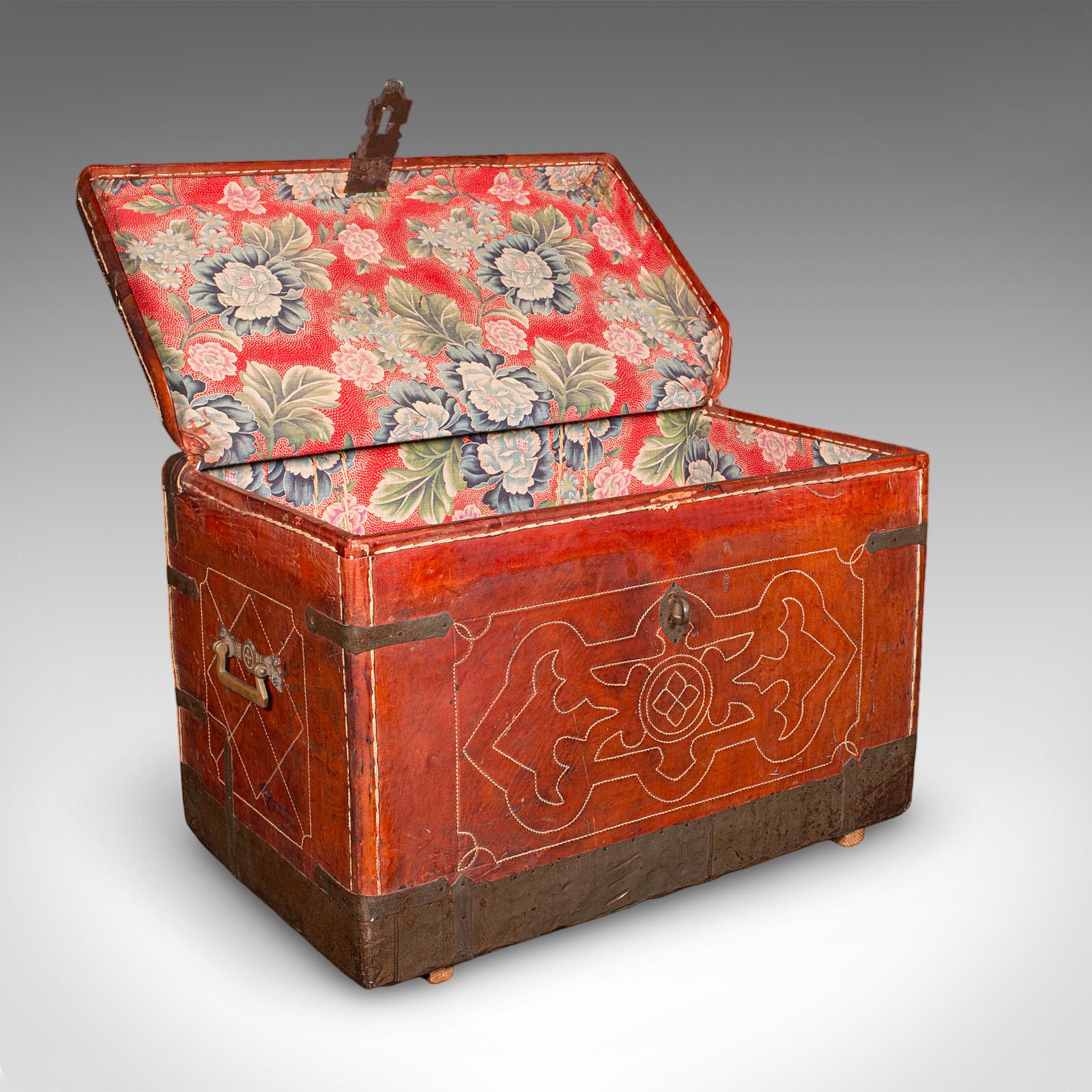 Antique Casablanca Travel Trunk, African, Leather, Portmanteau Case, Edwardian (1 of 12)