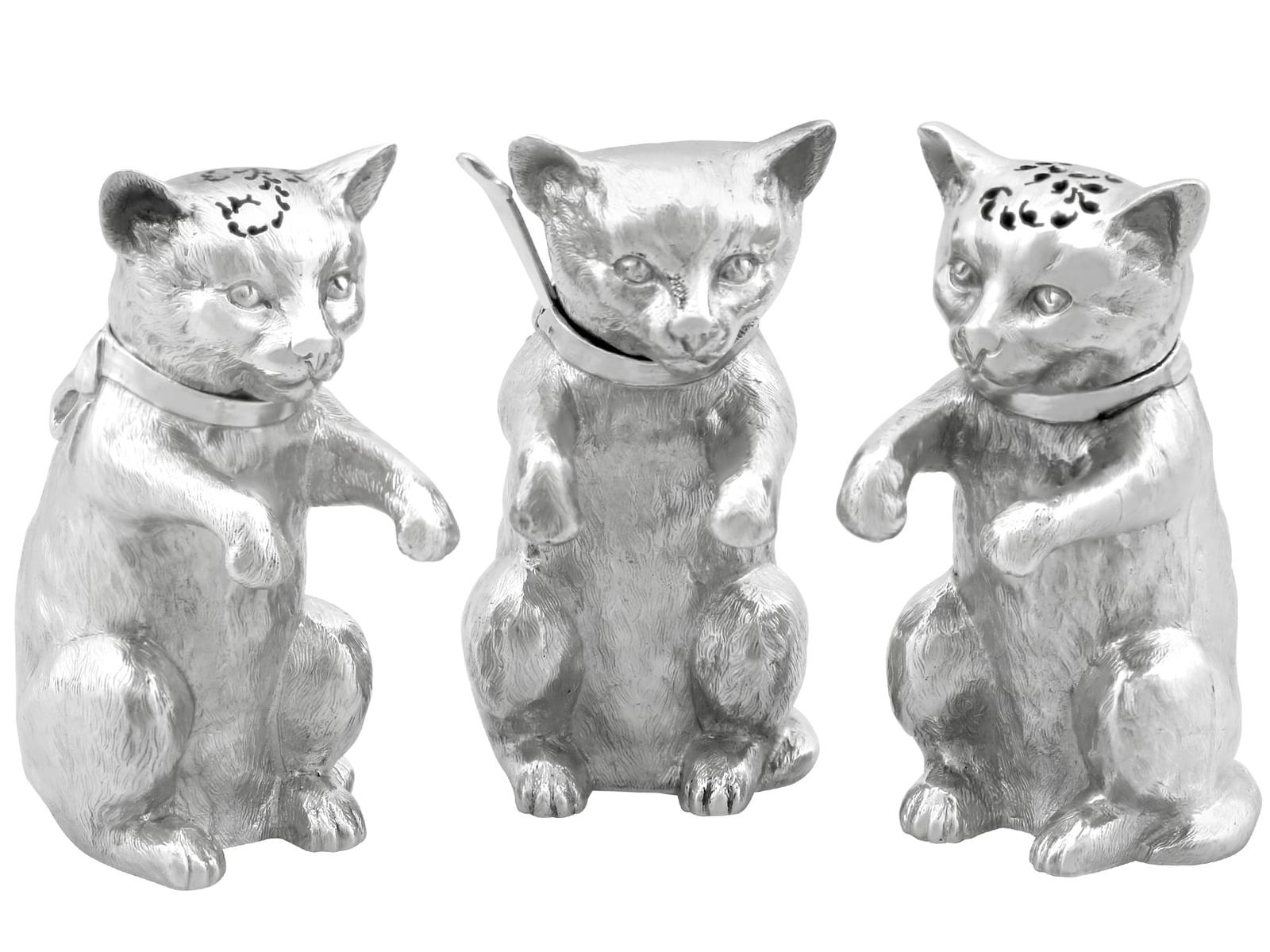 Antique Victorian Sterling Silver Cat Condiment Set (1 of 21)