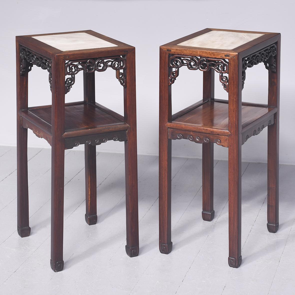Pair of Hongmu Marble Inset Chinese Lampstands or Side Tables (1 of 7) Pair of Hongmu Marble Inset Chinese Lampstands or Side Tables (1 of 7)
