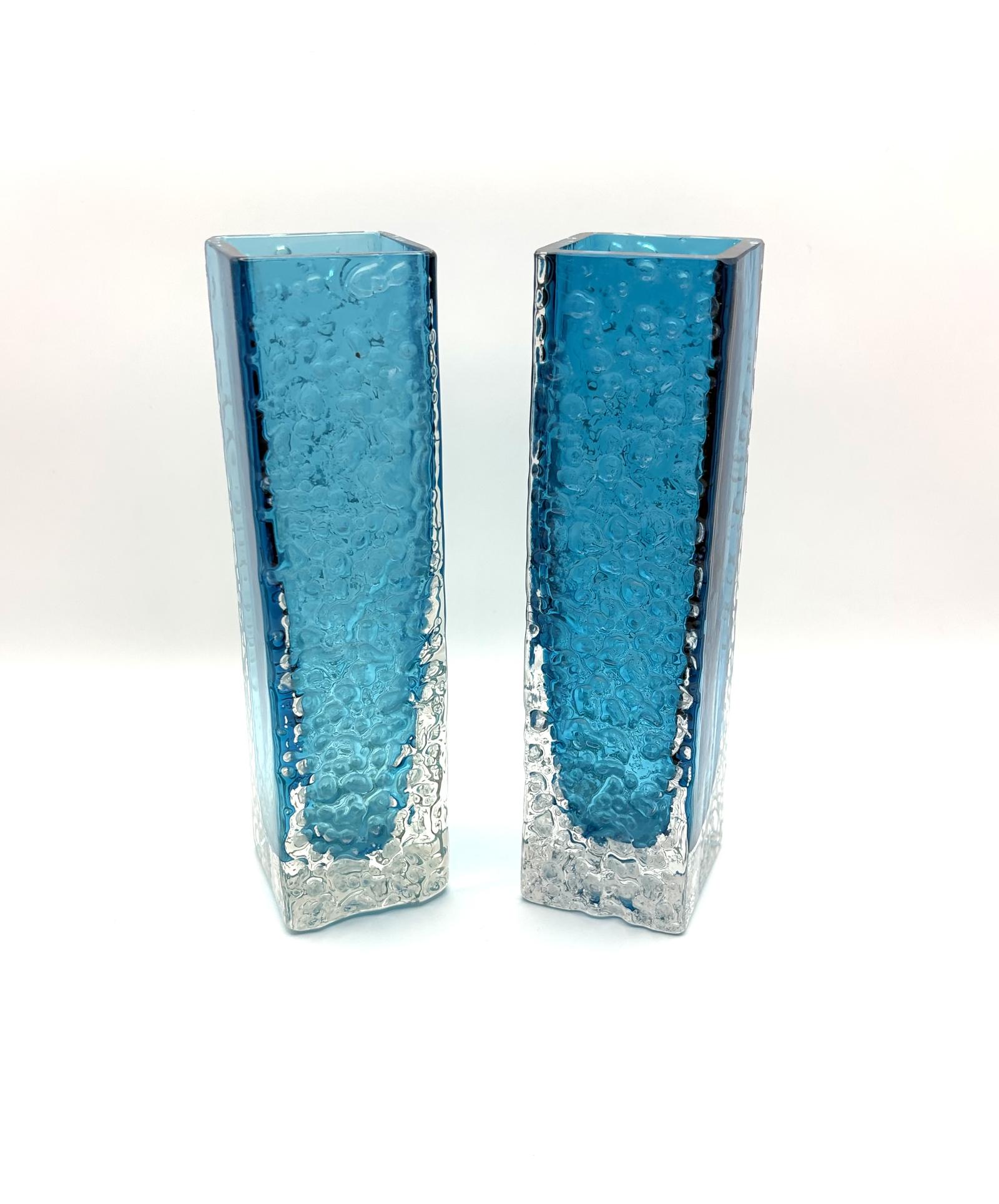 Whitefriars Pair of Blue Controlled Bubble Art Glass Vases (1 of 4) Whitefriars Pair of Blue Controlled Bubble Art Glass Vases (1 of 4)