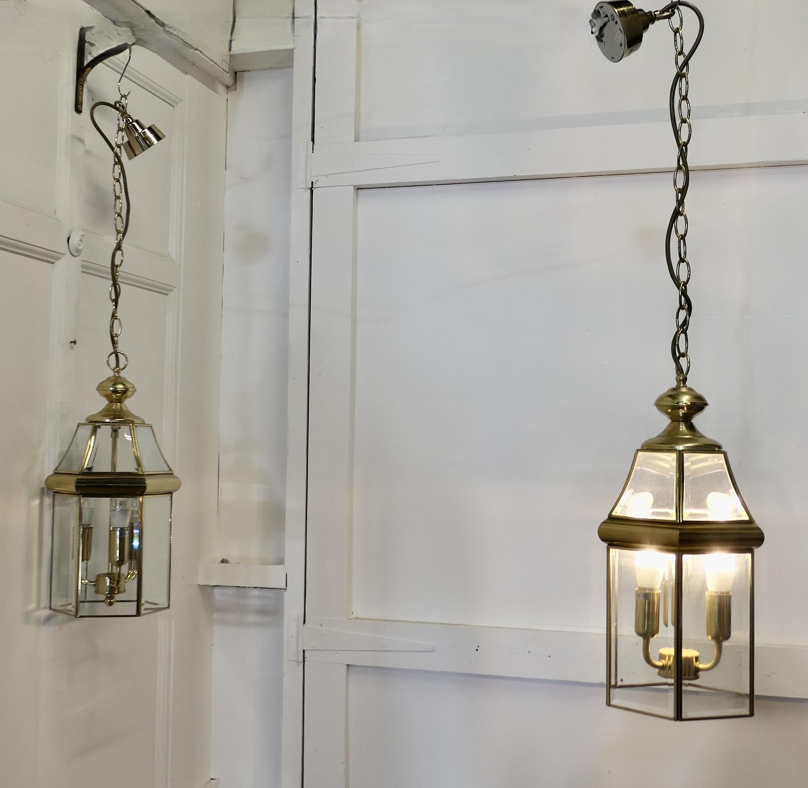 Pair of Art Deco Style Brass & Glass Hall Lanterns (1 of 6)