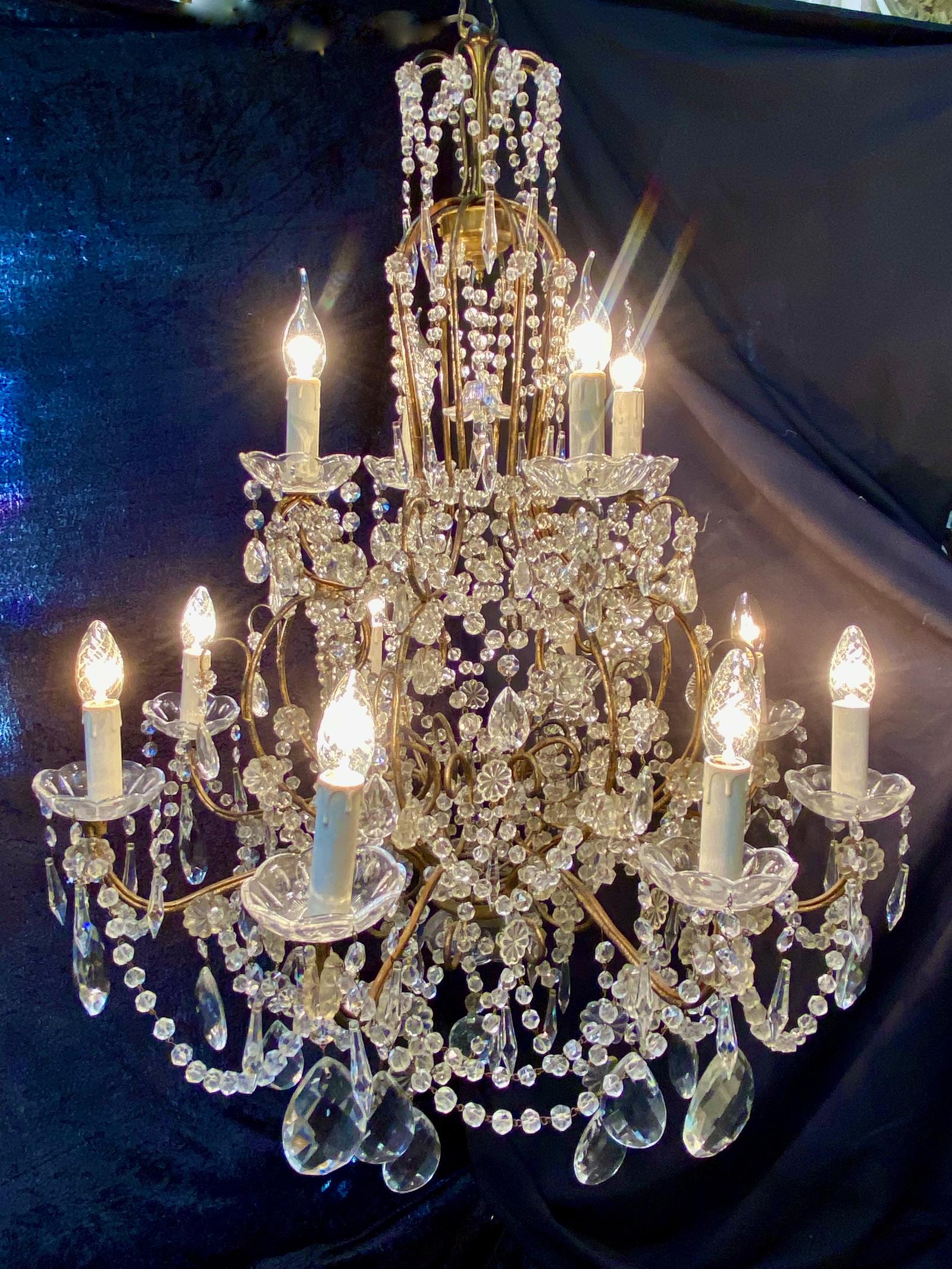 Large Twelve Light Florentine Gilt Framed Antique Chandelier (1 of 3)