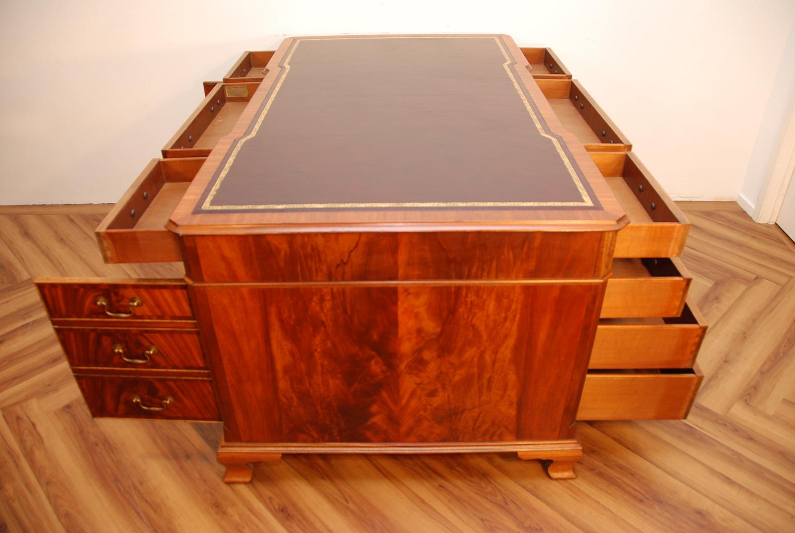 Bevan Funnell Antique Burr Walnut Twin Pedestal Partners Writing Desk (1 of 13)