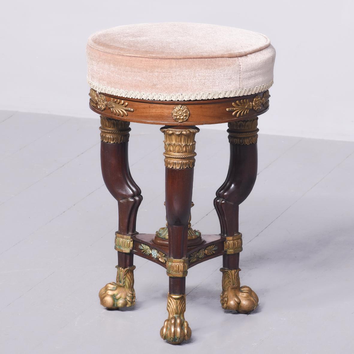Rare Empire-style Ormolu Mounted Mahogany Piano Stool (1 of 8)