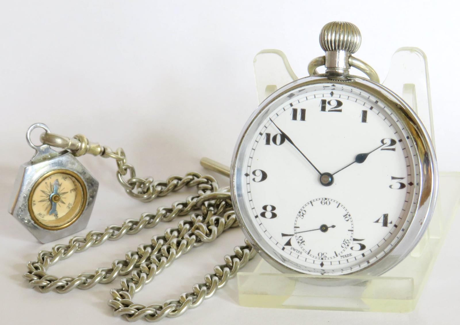 Pocket Watch: Antique Arsa Pocket Watch, Chain & Compass (1 of 5)