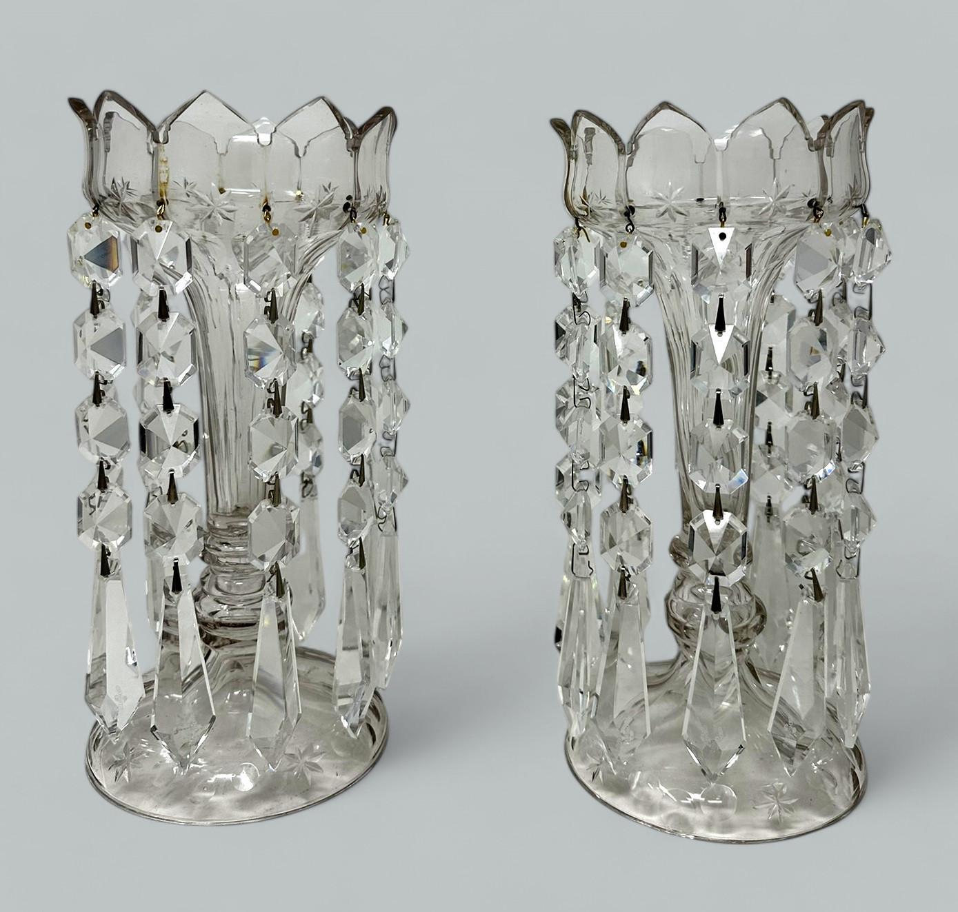 Antique Pair of Irish Waterford Crystal Hand Cut Full Lead Lustres Vases Ireland (1 of 7)