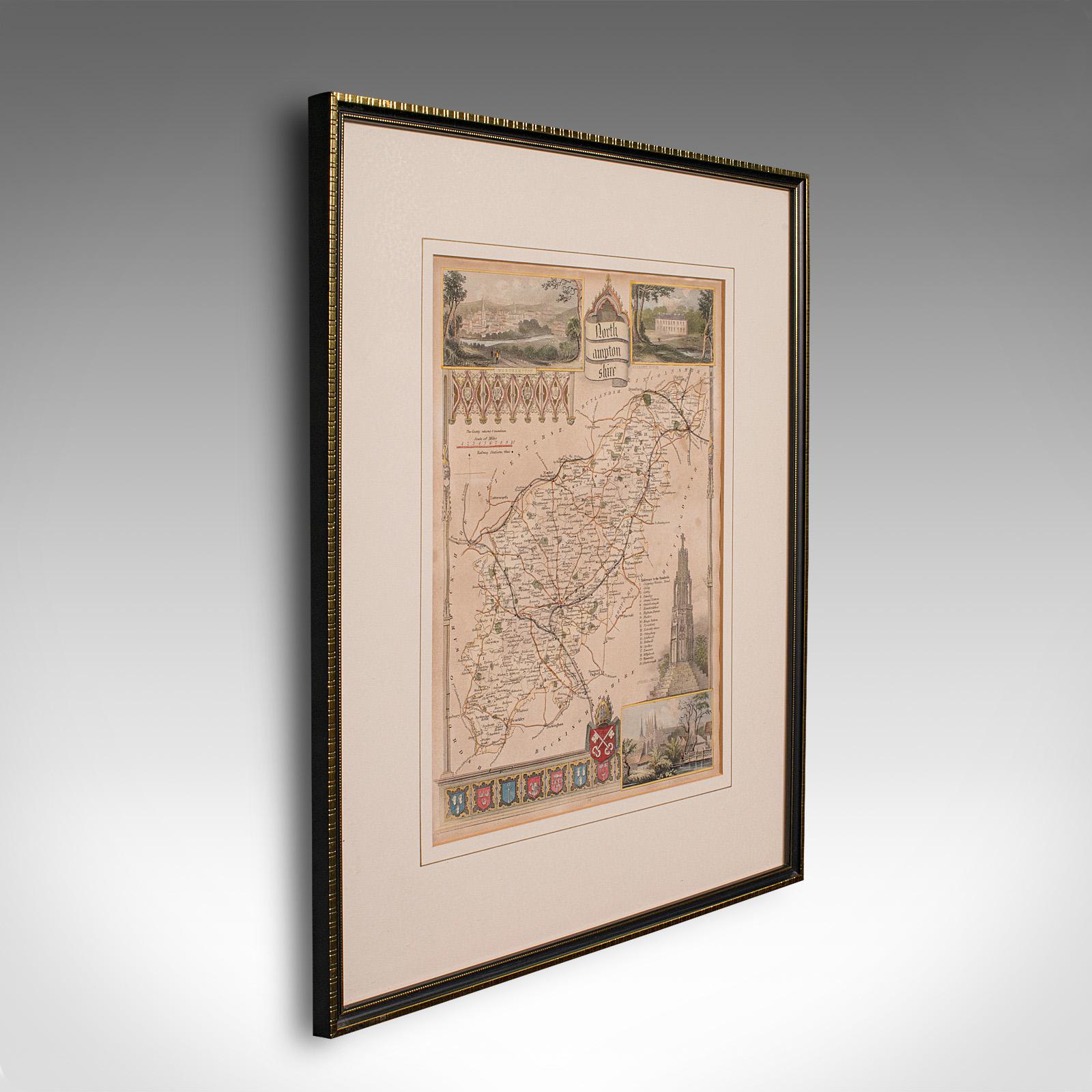 Antique Lithography Map, Northamptonshire, English, Framed Cartography c.1860 (1 of 12)