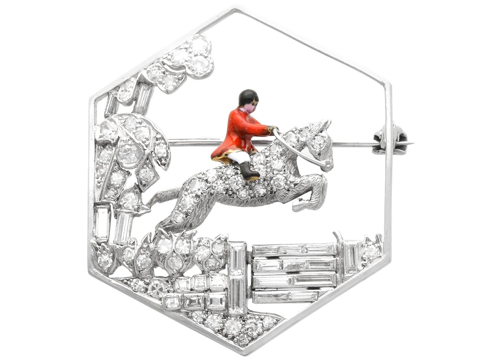 Antique 1.77ct Diamond, Enamel & Platinum Horse & Huntsman Brooch (1 of 13)