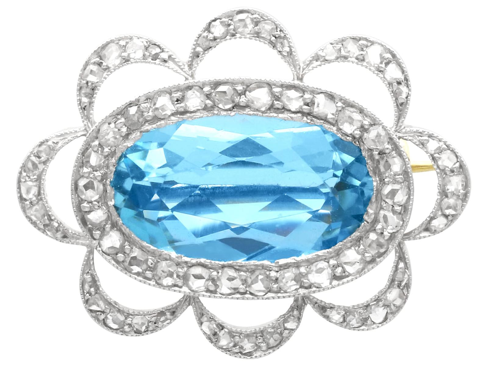1900s 3.55ct Aquamarine & 0.59ct Diamond 15ct Yellow Gold Brooch (1 of 8)