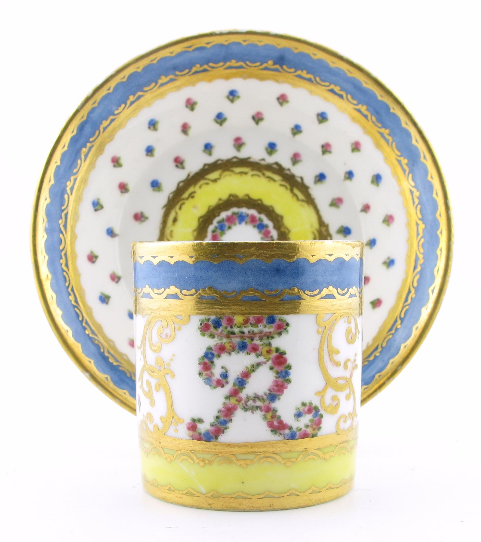 A Small 18th-Century Sevres Porcelain Coffee Cup and Saucer, 1784 (1 of 13)