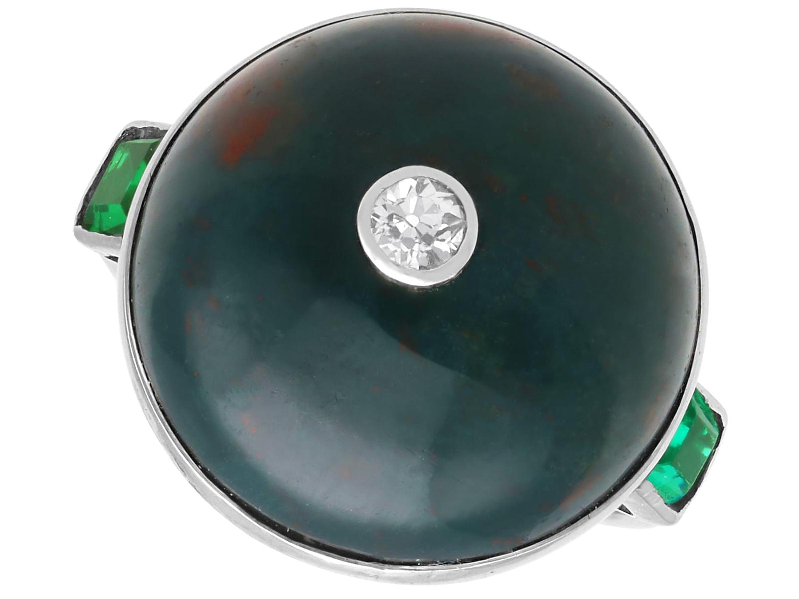 Antique Bloodstone and 0.15ct Diamond 14k White Gold Ring Circa 1910 (1 of 12)