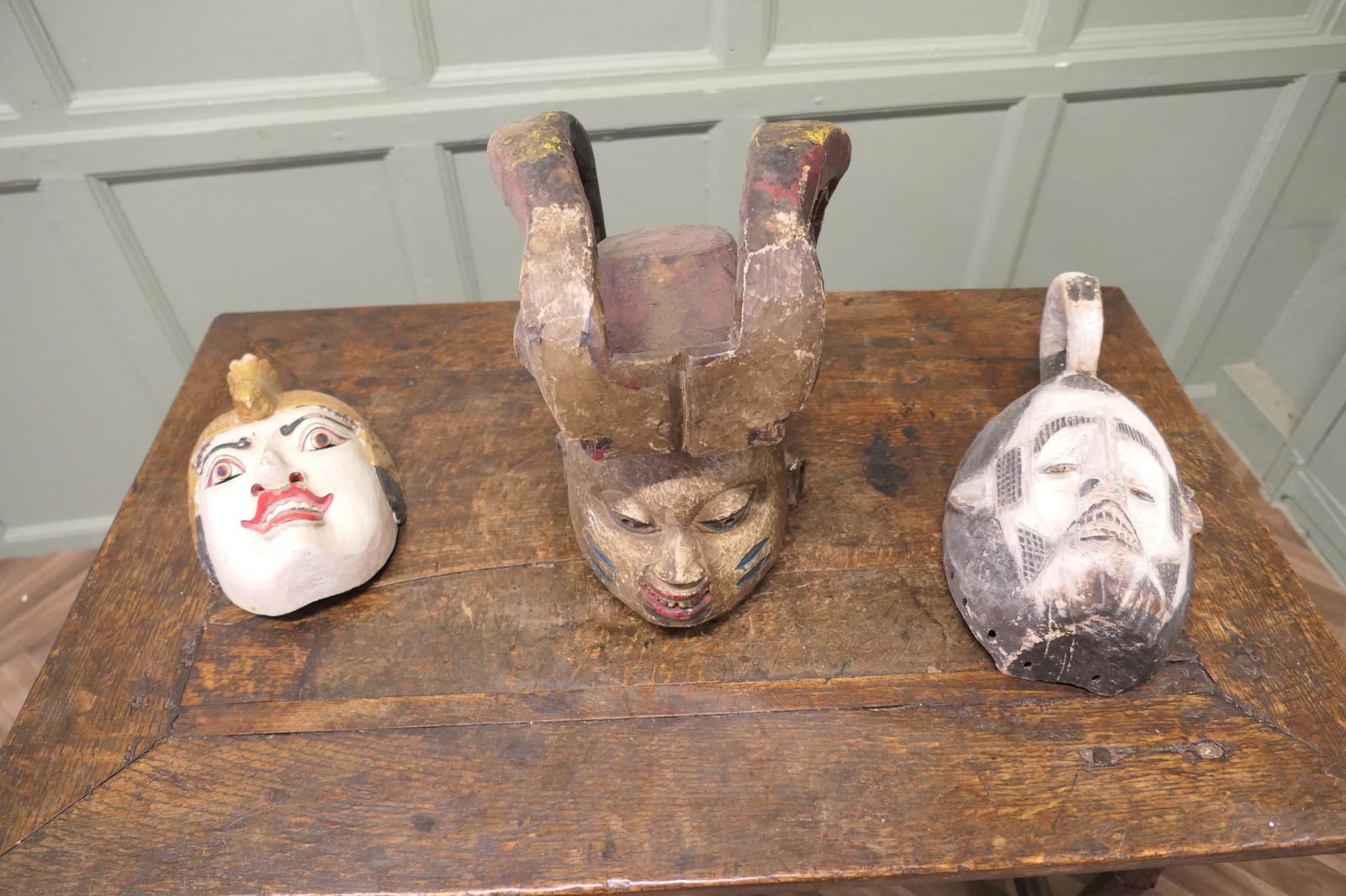 3 Carved Wooden Ceremonial Masks from Nigeria, Africa & Indonesia (1 of 6)