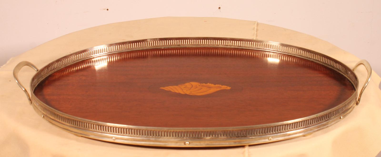 19th Century Silver Plated Metal & Mahogany Tray (1 of 8)