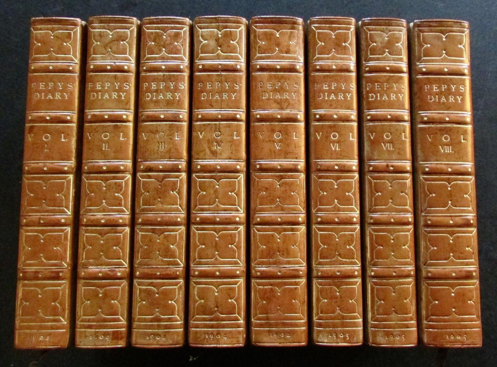 1904 The Diary of Samuel Pepys 8 Volume Set in Hatchards Leather Bindings (1 of 4)