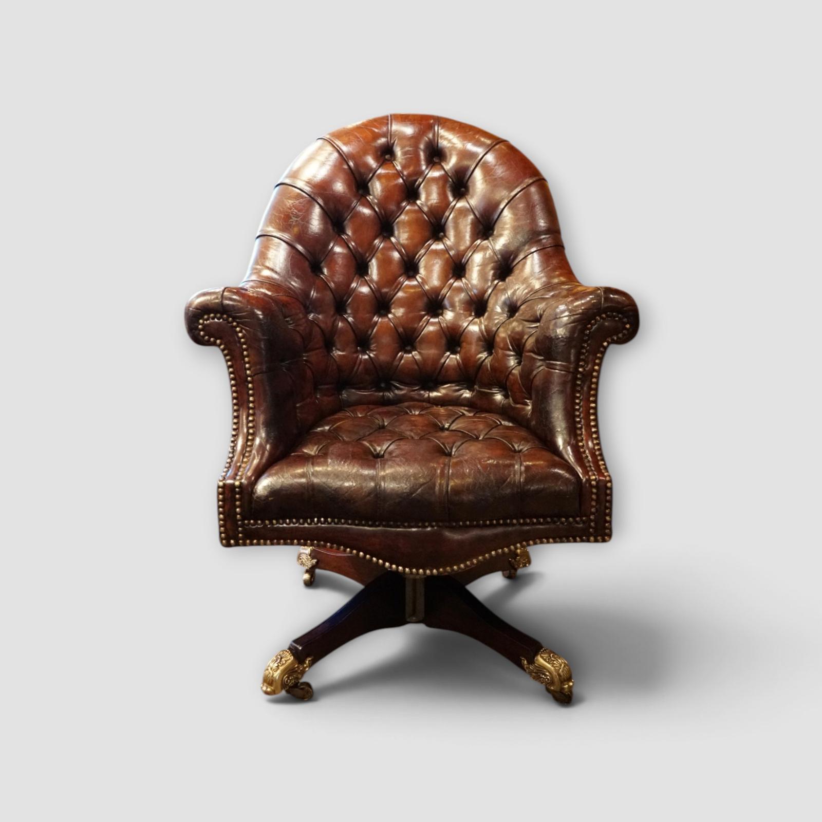 Captains Buttoned Leather Desk Chair with Cast Brass Castors (1 of 12) Captains Buttoned Leather Desk Chair with Cast Brass Castors (1 of 12)