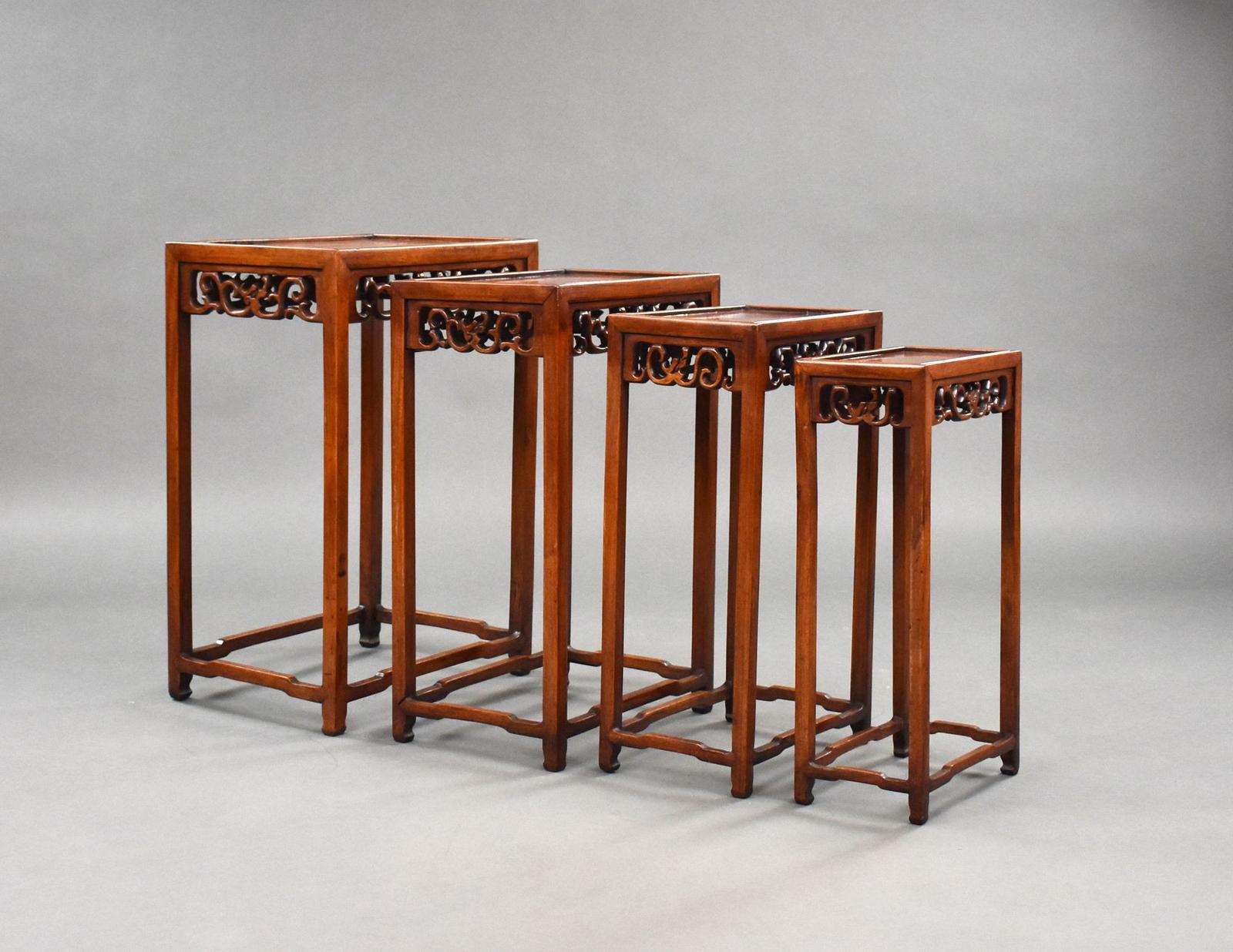 Set Four Graduated Chinese Hardwood Nest Tables (1 of 14)