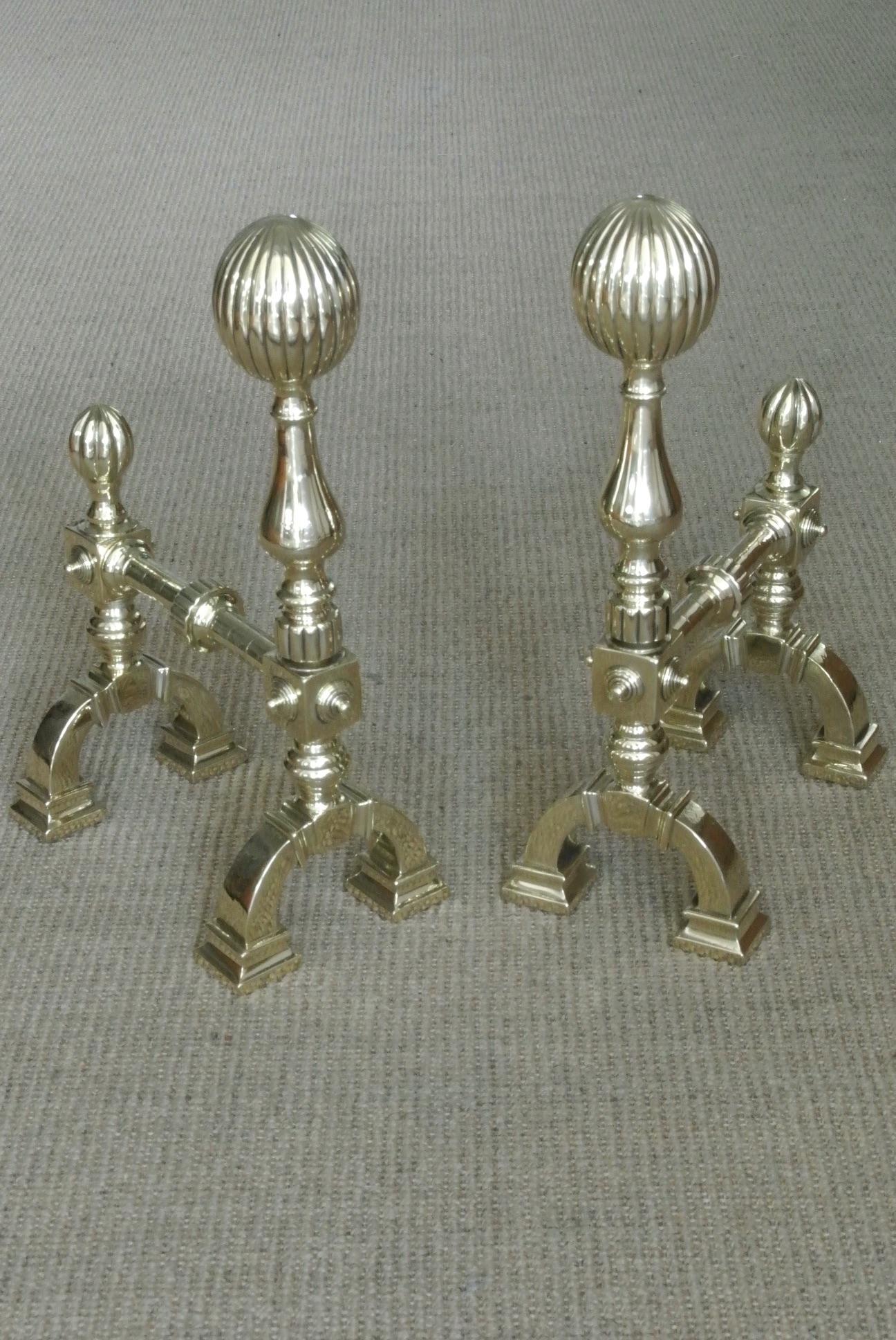 Superb Quality Pair of Large English Victorian Brass Fire Dogs 15.75 Inches Tall c.1885 (1 of 9)