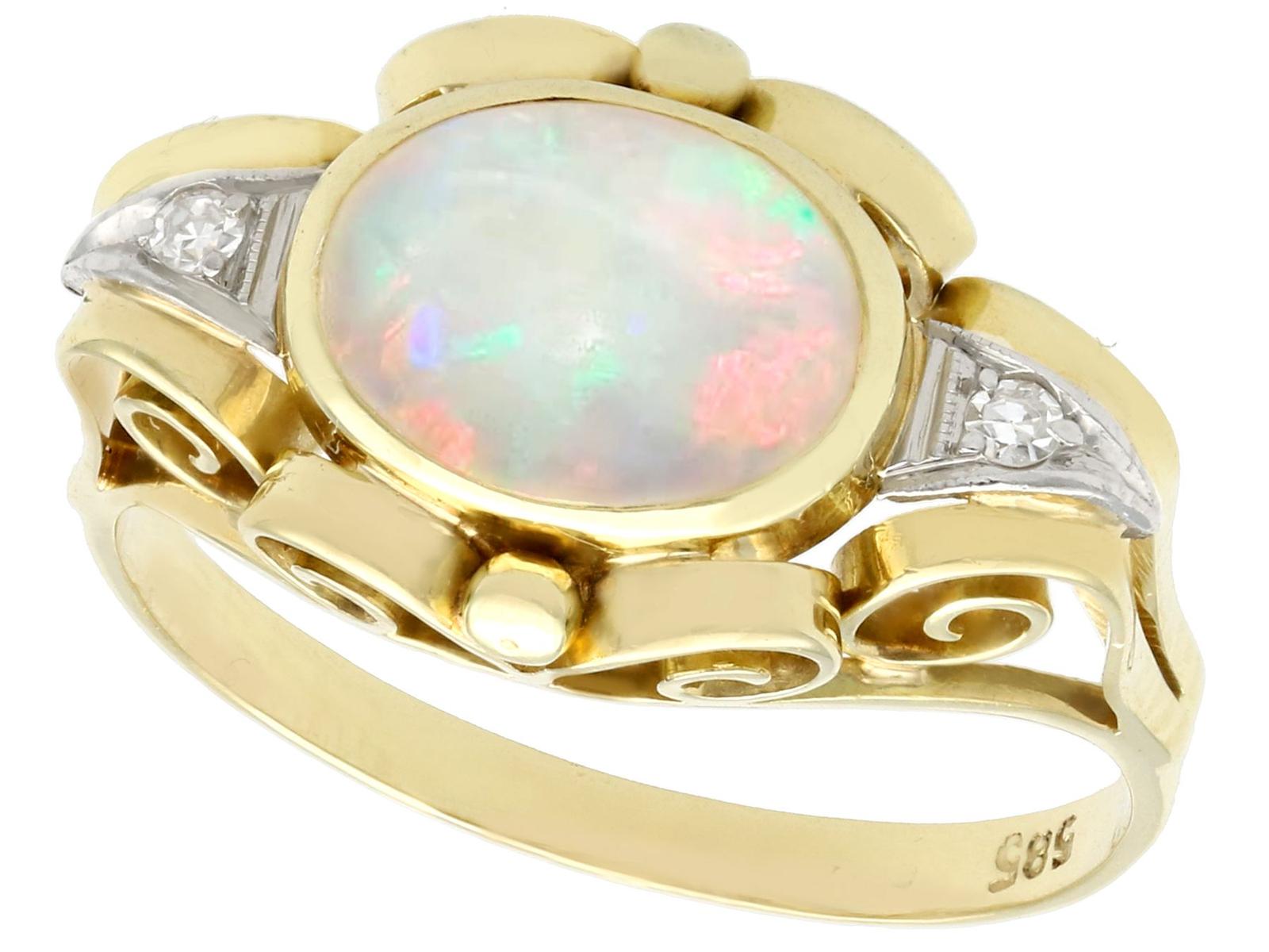 Vintage 1.10ct Opal & Diamond 14ct Yellow Gold Dress Ring c.1940 (1 of 9)