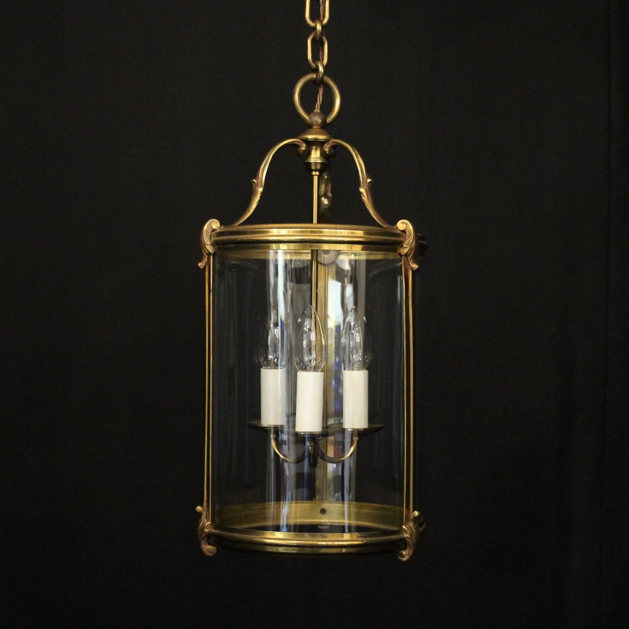 French Gilded Triple Light Convex Hall Lantern (1 of 10) French Gilded Triple Light Convex Hall Lantern (1 of 10)