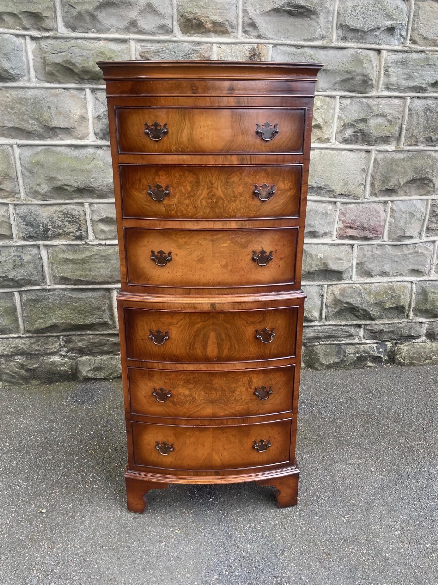 Antique Slim Burr Walnut Chest of Drawers Tallboy Chest on Chest (1 of 9) Antique Slim Burr Walnut Chest of Drawers Tallboy Chest on Chest (1 of 9)