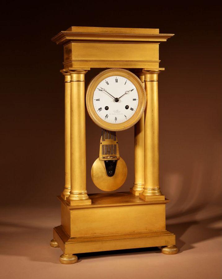 Interesting French Charles X Very Fine Original Gilded Portico Clock c.1830 (1 of 13)