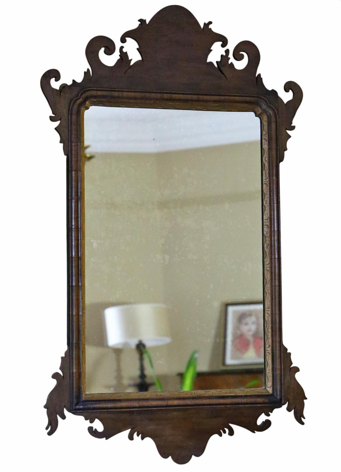 Antique c.1920 Georgian Revival Walnut and Gilt Fret Cut Overmantle/ Wall Mirror- Fine Quality (1 of 8) Antique c.1920 Georgian Revival Walnut and Gilt Fret Cut Overmantle/ Wall Mirror- Fine Quality (1 of 8)