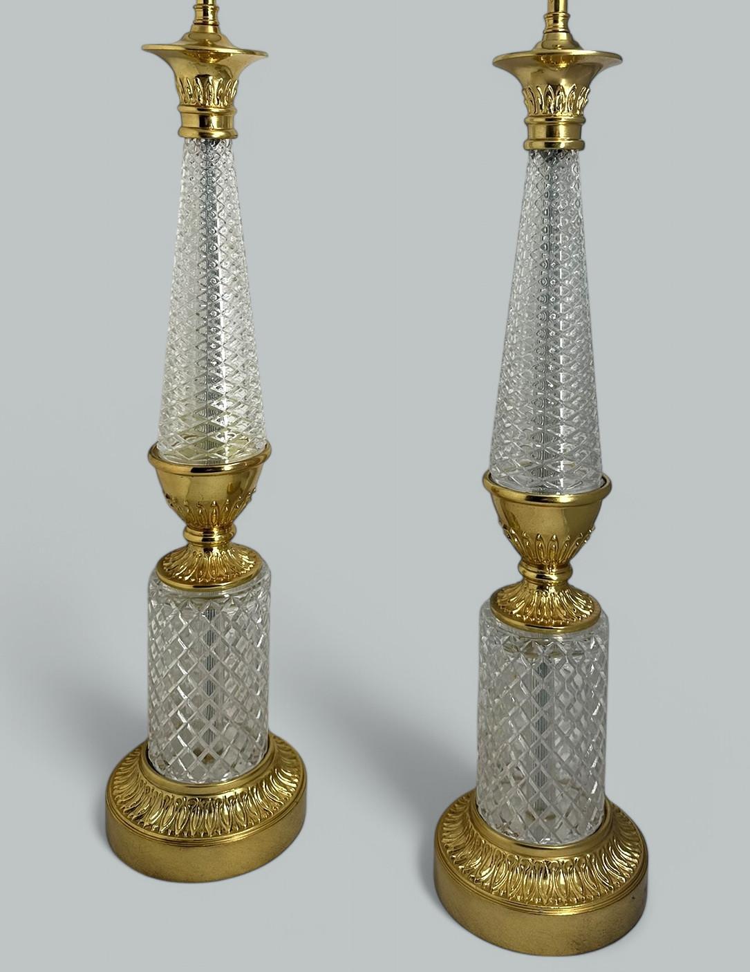 Antique Pair French Doré Bronze Neoclassical Ormolu Gilt Baccarat Crystal Lamps (1 of 11)
