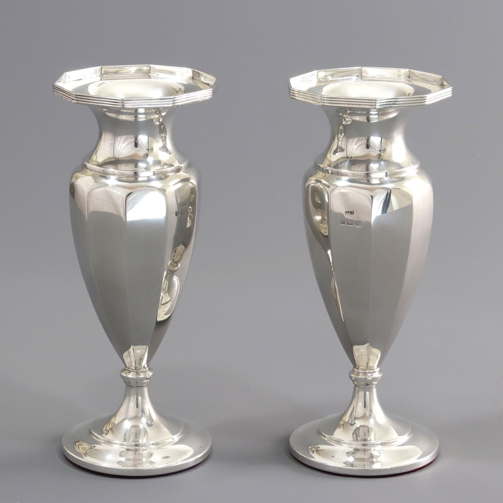 Pair of Silver Decagonal Vases by Docker & Burn - Birmingham 1921 (1 of 9) Pair of Silver Decagonal Vases by Docker & Burn - Birmingham 1921 (1 of 9)