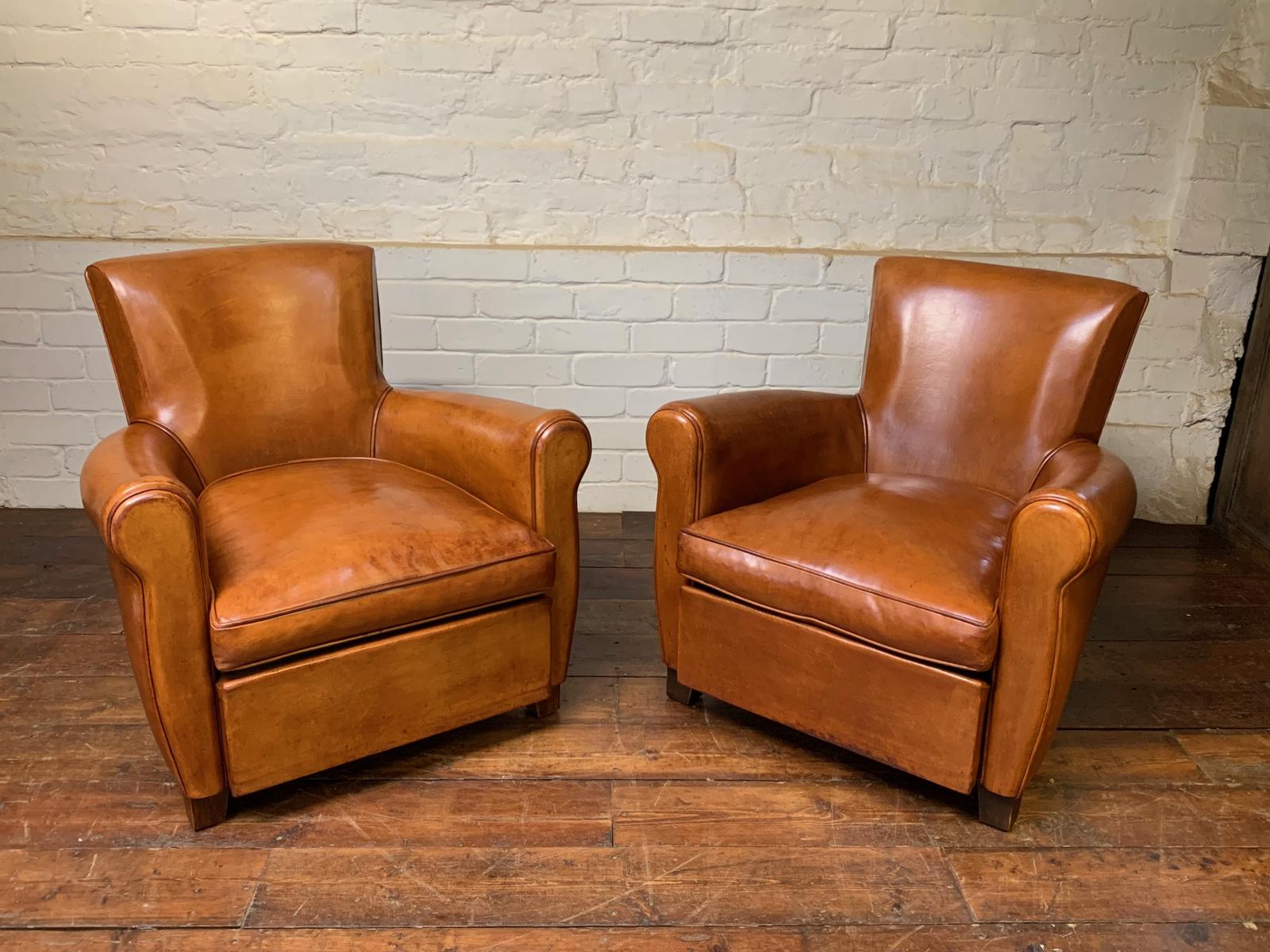 Stylish Pair of French, Art Deco Club Chairs in Caramel c.1950 (1 of 16) Stylish Pair of French, Art Deco Club Chairs in Caramel c.1950 (1 of 16)
