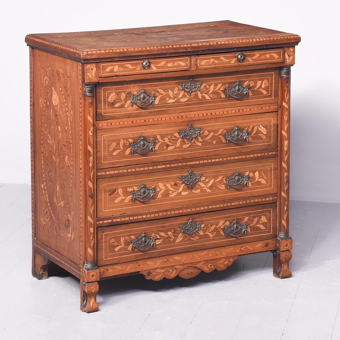 Neat-sized Early 19th Century Dutch Marquetry Mahogany Chest of Drawers (1 of 12)