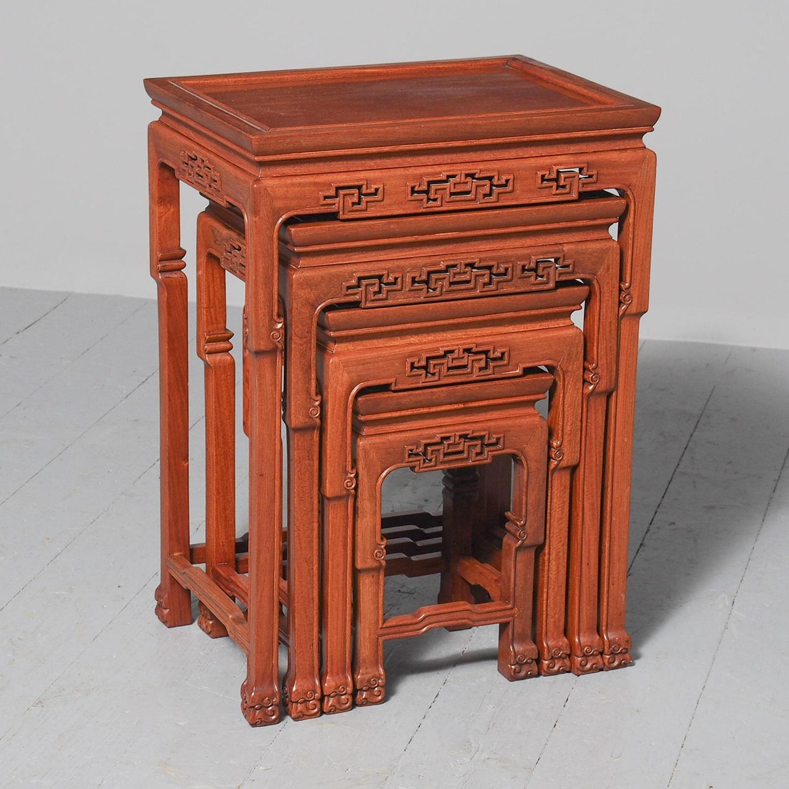 Antique Nest of 4 Padouk Chinese Occasional Tables (1 of 9)