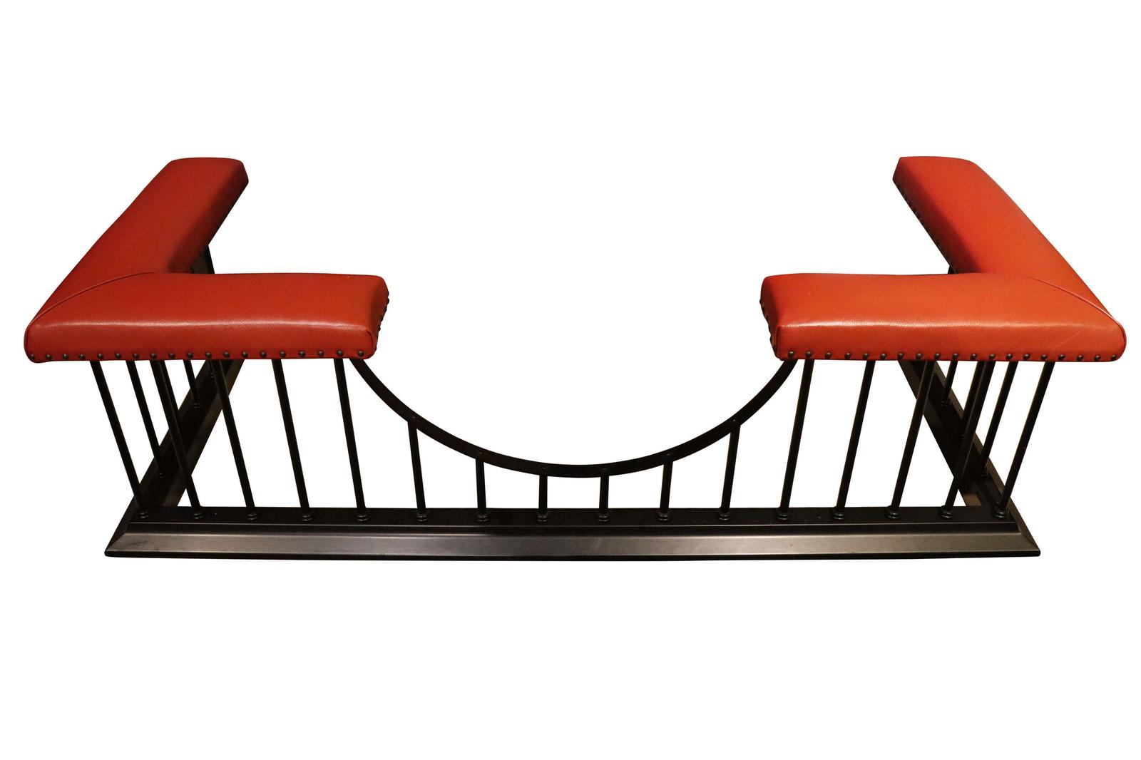 20th Century Black-Painted Metal Club Fender with Red Faux Leather Seating (1 of 6) 20th Century Black-Painted Metal Club Fender with Red Faux Leather Seating (1 of 6)