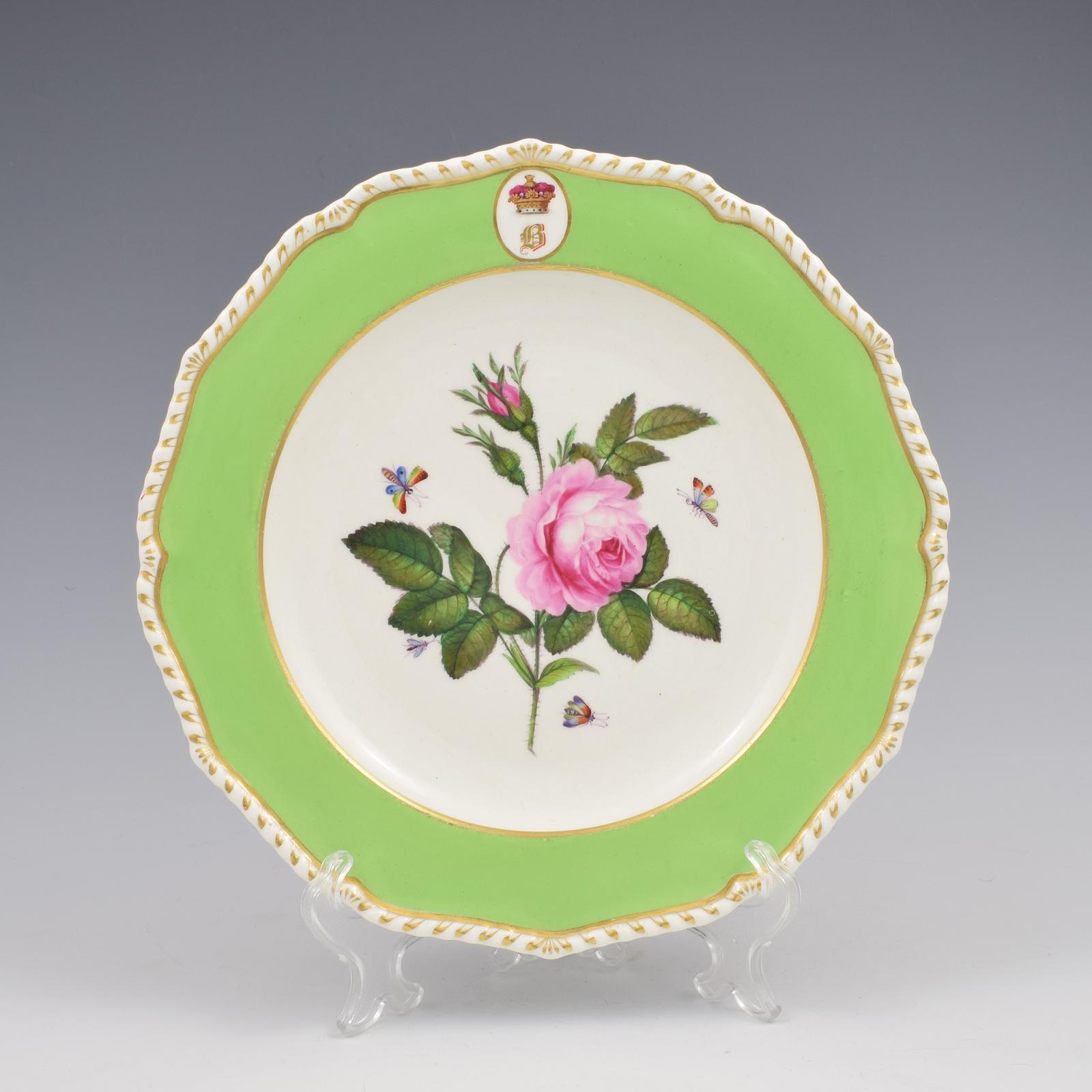 Fine Georgian Bloor Derby Porcelain Marquess Armorial Botanical Dessert Plate Rose c.1825 (1 of 8) Fine Georgian Bloor Derby Porcelain Marquess Armorial Botanical Dessert Plate Rose c.1825 (1 of 8)