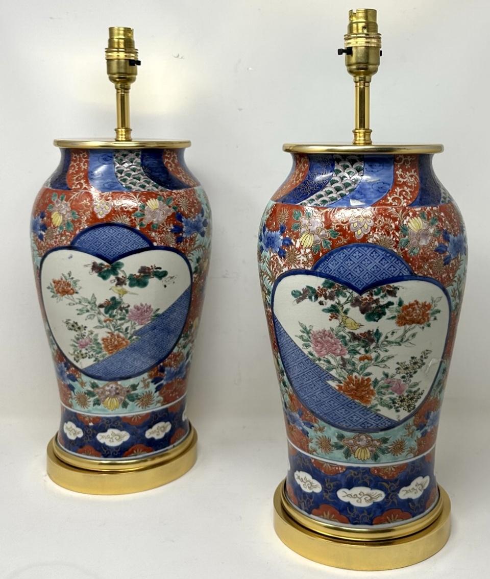 Antique Pair Japanese Chinese Imari Porcelain Ormolu Table Lamps Blue Red Gilt (1 of 10)