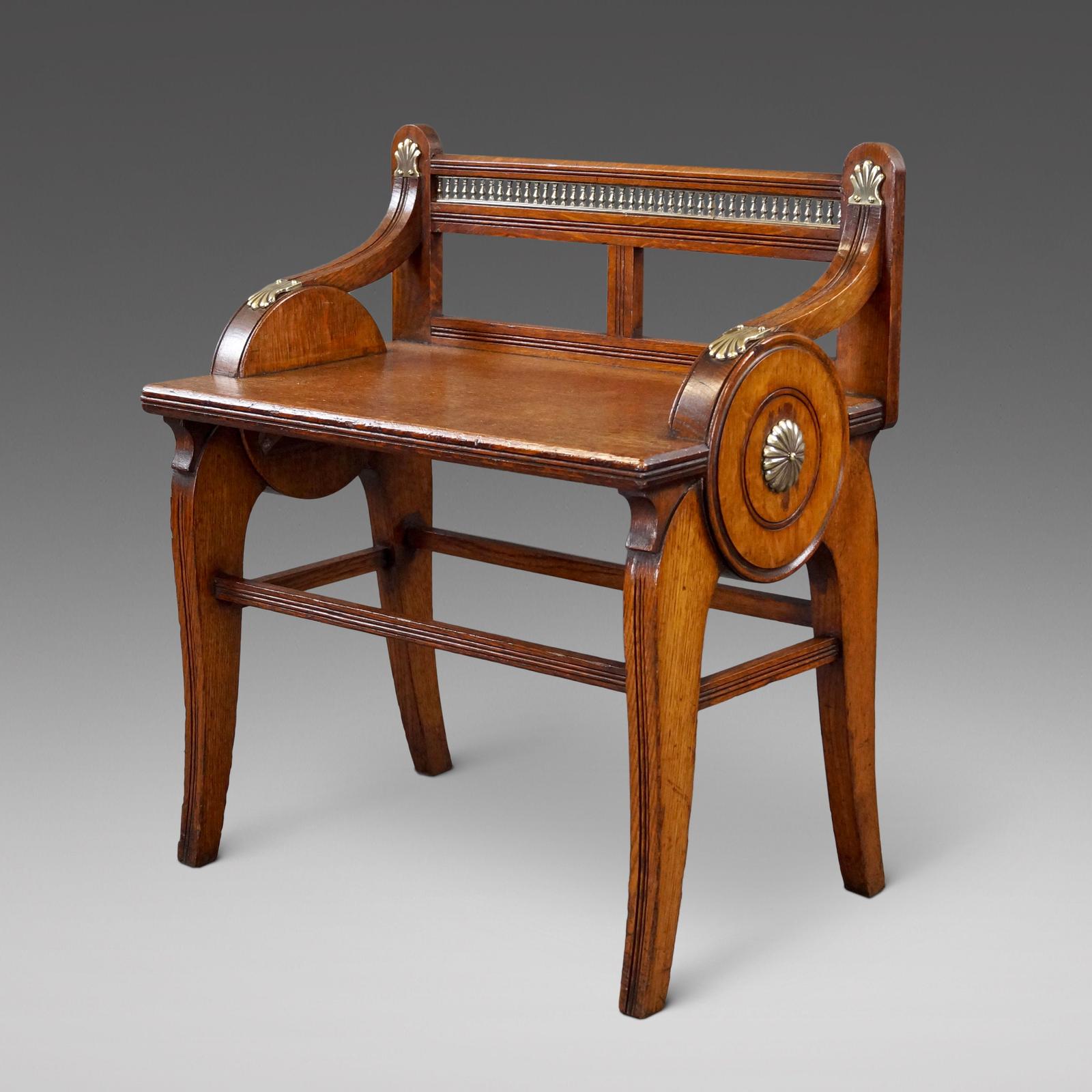 An Oak And Brass Mounted Hall Bench By James Shoolbred & Co (1 of 6)