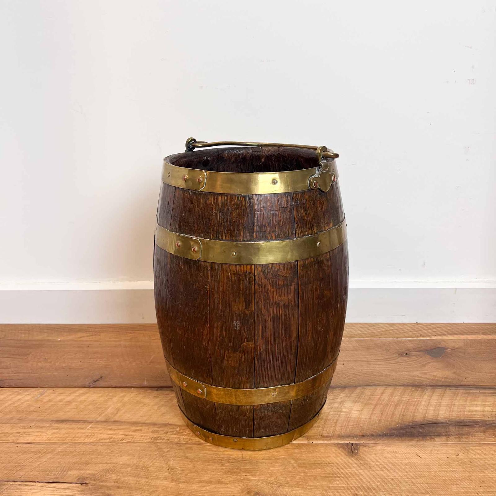 Small Vintage Oak Barrel with Handle, Kindling Bucket, Waste Paper Bin (1 of 11) Small Vintage Oak Barrel with Handle, Kindling Bucket, Waste Paper Bin (1 of 11)