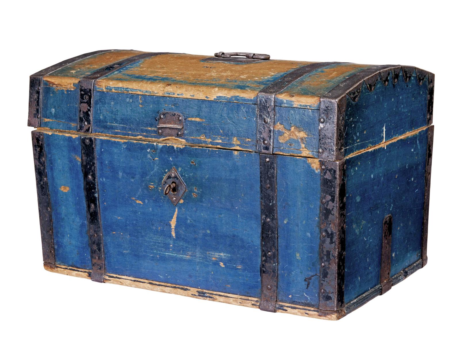 19th Century Swedish Painted Pine Metal Bound Dome Top Box (1 of 7)