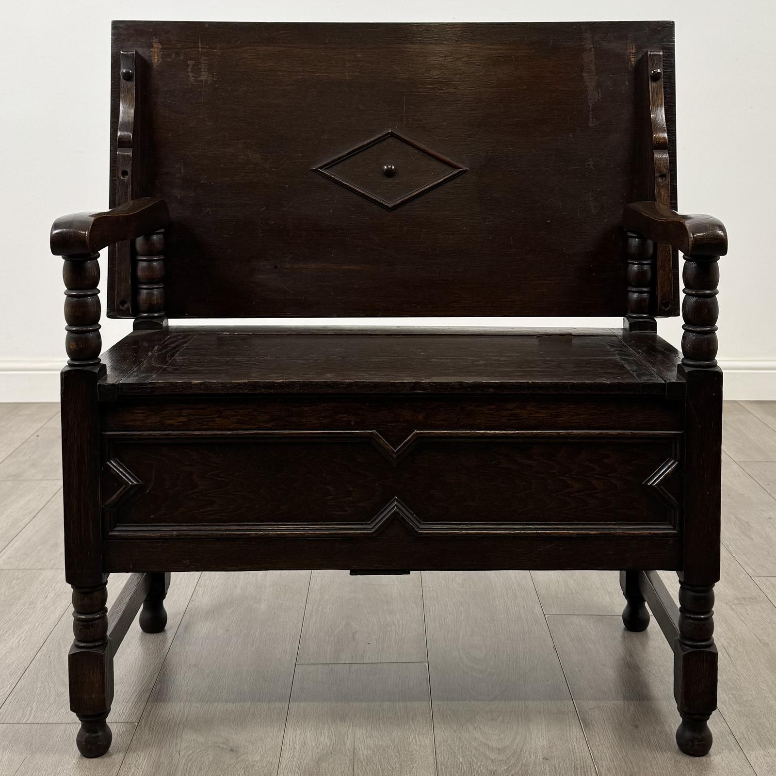 Antique 20th Century Jacobean Style Monks Bench In Oak (1 of 12) Antique 20th Century Jacobean Style Monks Bench In Oak (1 of 12)