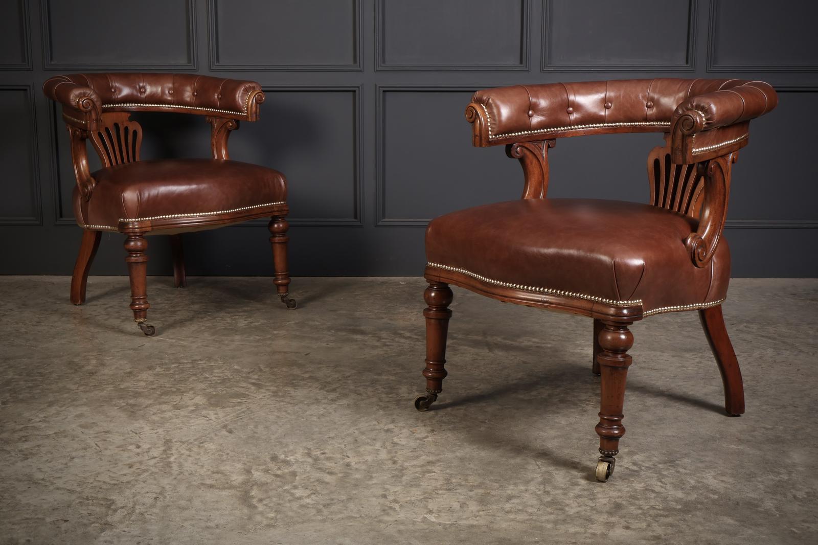 Pair of Victorian Mahogany & Leather Captains Desk Chairs (1 of 11)