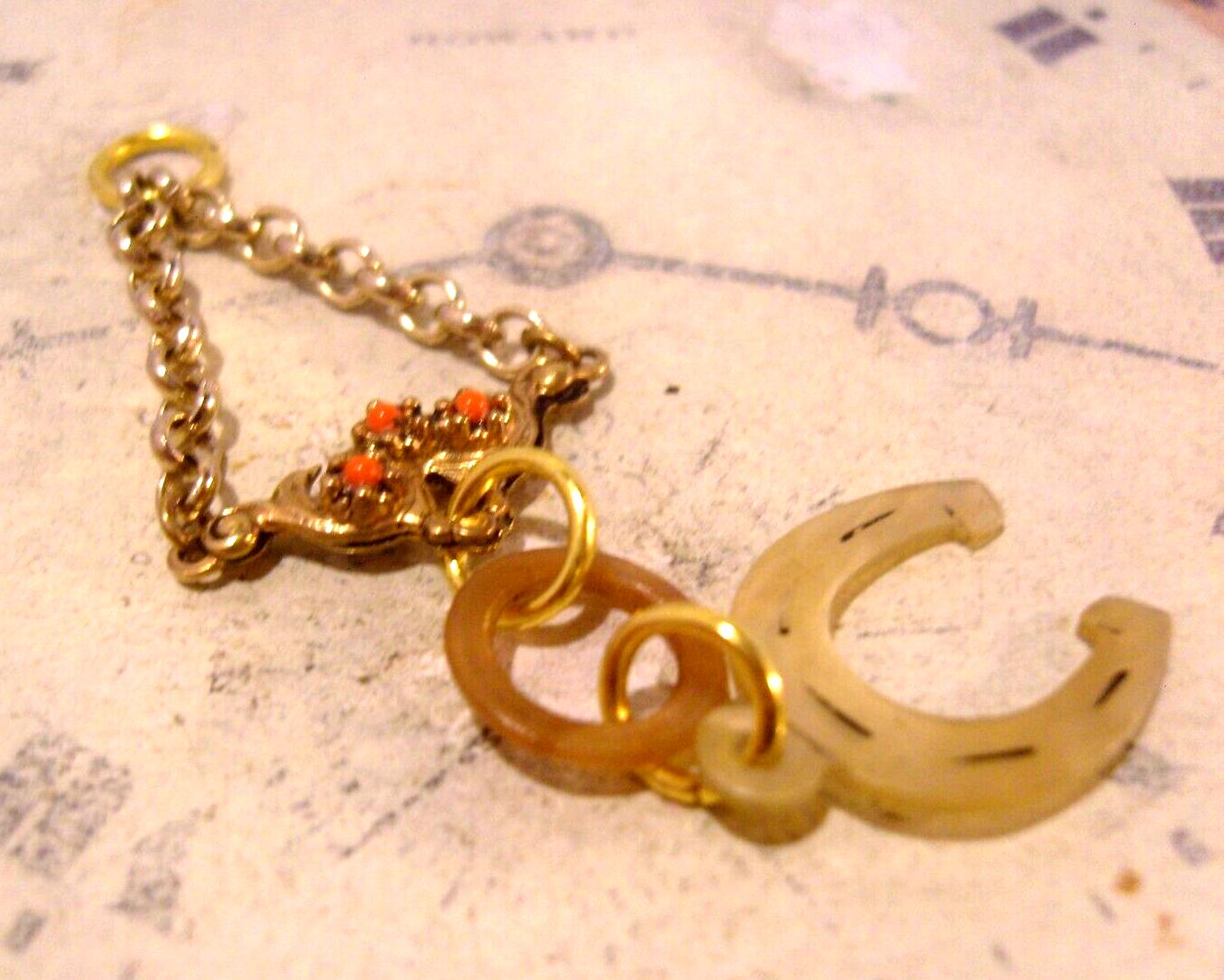 Victorian 1890s Pocket Watch Chain Horse Shoe Fob Large Antique Gilt Fob (1 of 9)