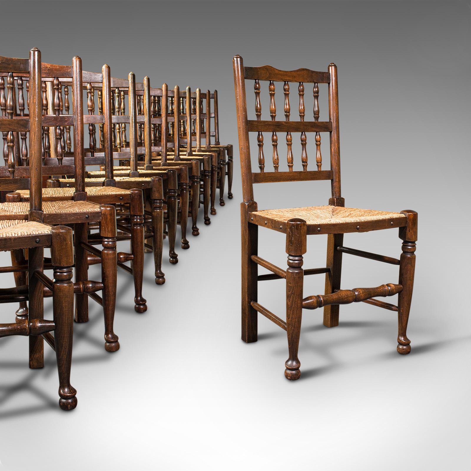 Set of 12, Antique Lancashire Chairs, Beech, Spindle Back, Seat, Edwardian, 1910 (1 of 12) Set of 12, Antique Lancashire Chairs, Beech, Spindle Back, Seat, Edwardian, 1910 (1 of 12)