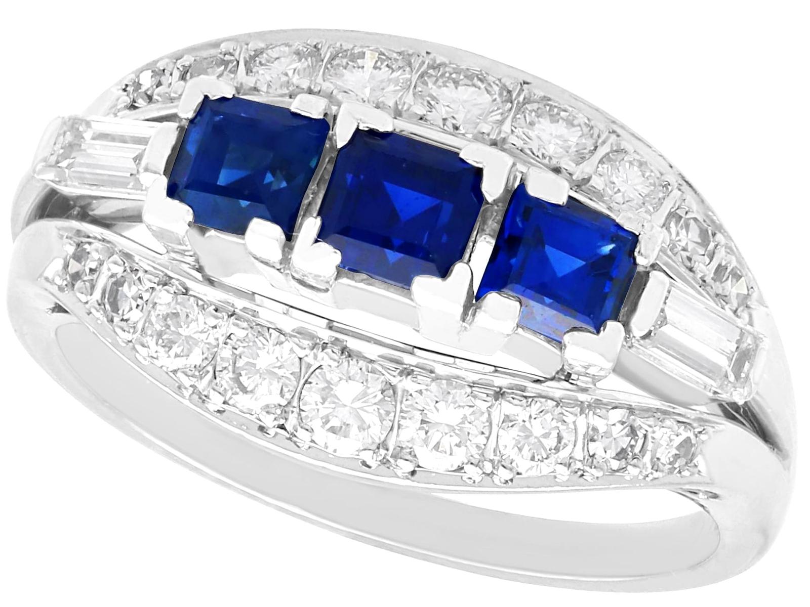 Vintage 1ct Sapphire and 0.96ct Diamond 18 ct White Gold Dress Ring Circa 1950 (1 of 9)