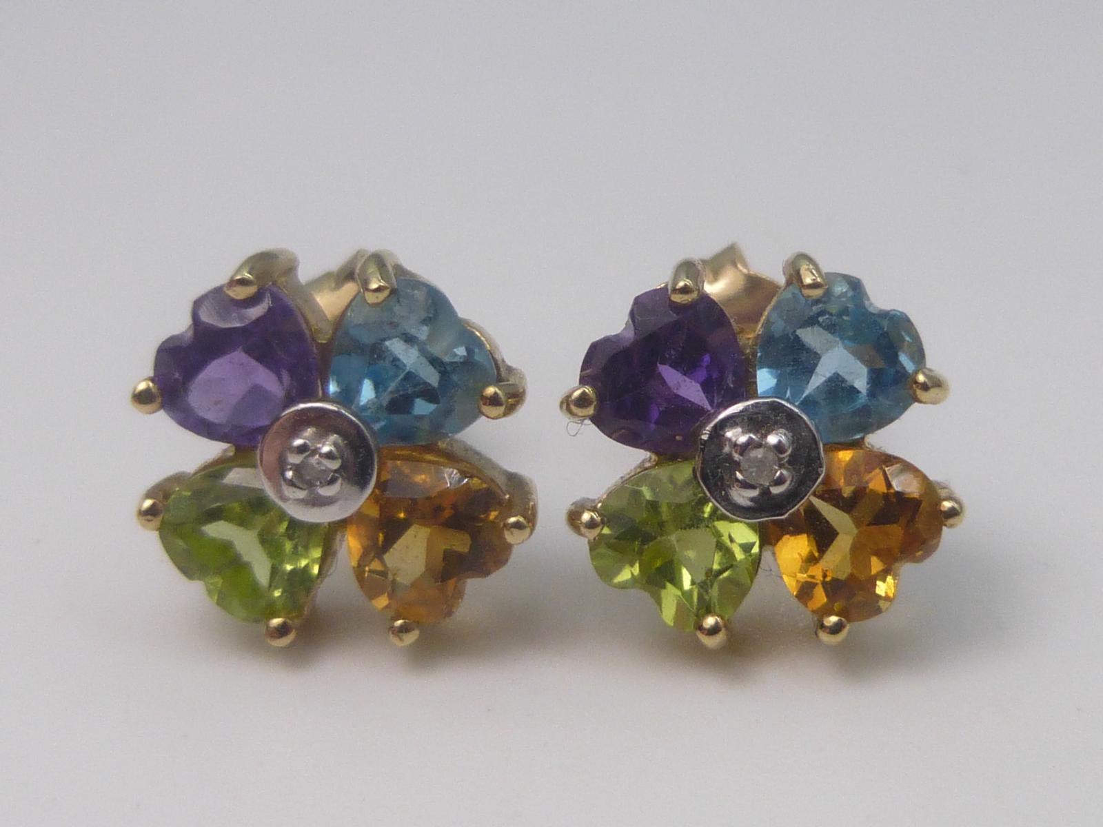 Pair of Gold, Diamond & Mixed Stone Earrings (1 of 7)