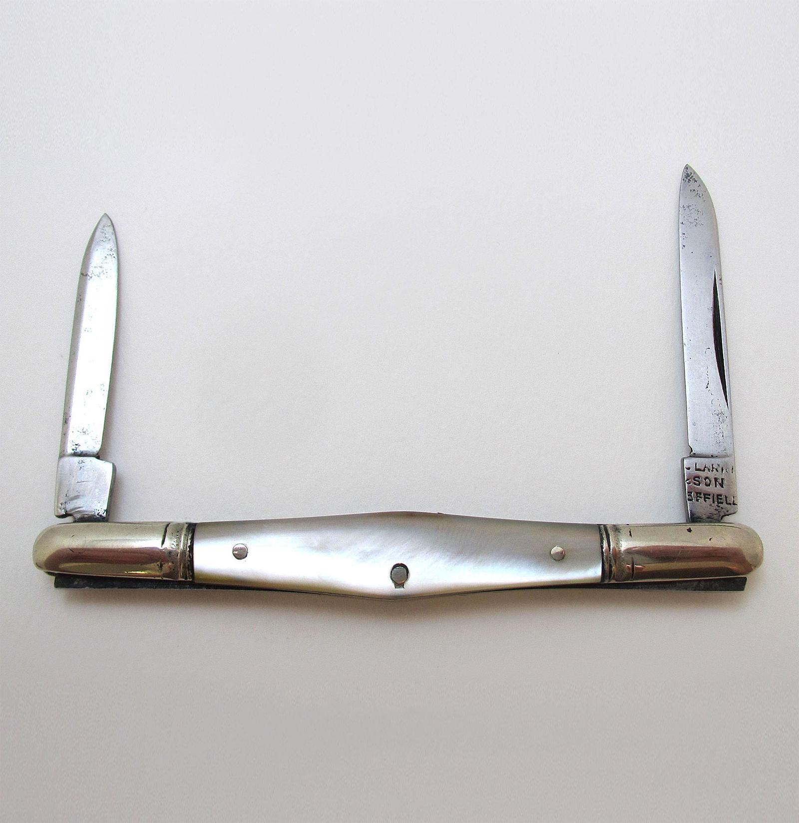 Sheffield Antique Victorian Double Folding Quill Pen Cutter Pencil Sharpener Mother of Pearl Carbon Steel Penknife John Clarke & Son (1 of 7)