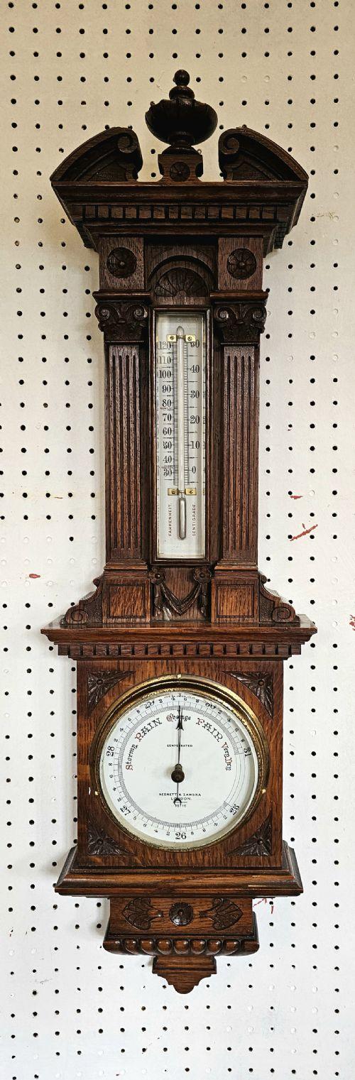Negretti & Zambra Oak Aneroid Barometer With Thermometer (1 of 5)