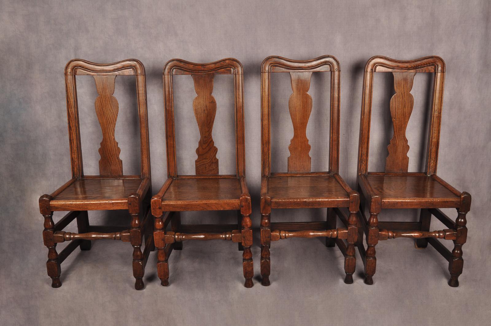 Set of Four Queen Anne Oak & Elm Chairs (1 of 11)